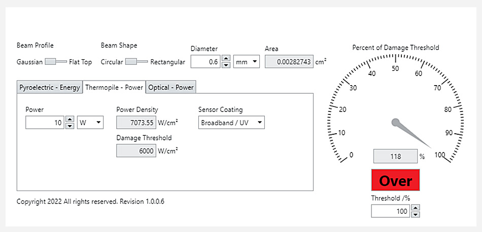 online laser damage threshold calculator - over