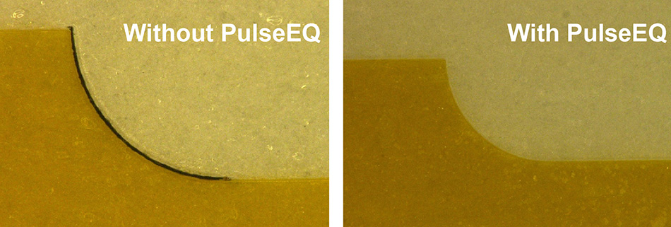 PulseEQ 可以消除弯曲边缘上的炭化现象