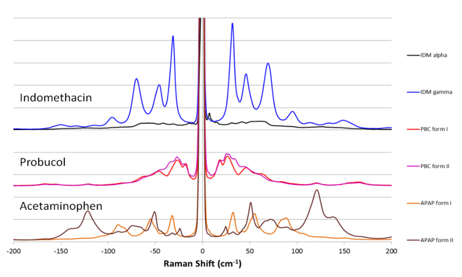 THz-Raman spectra for polymorphs of various APIs