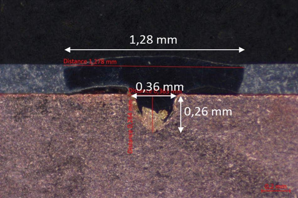 Querschnitte einer Kupfer-Aluminium-Schweißnaht