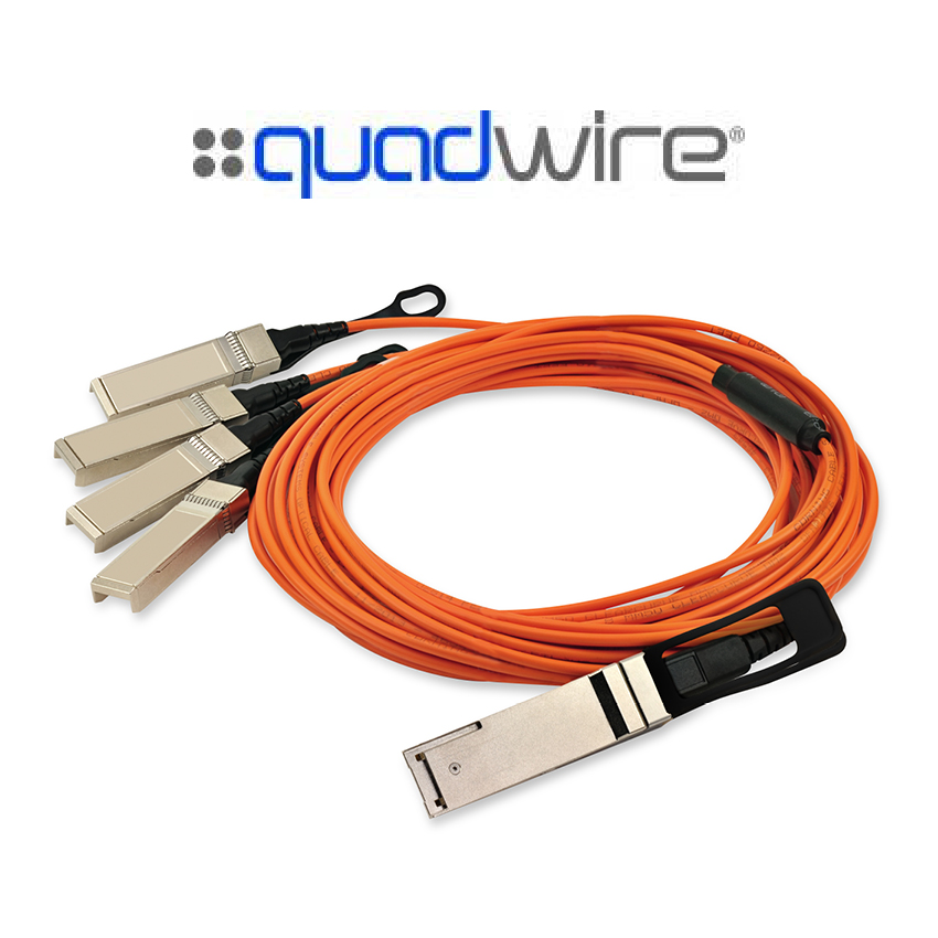 Product image of Quadwire® cables drive high-speed connectivity enabled by multiple (4 or 8) parallel channels in AOCs with our multimode fiber (MMF) cables that reach up to 100 m in data center connections.