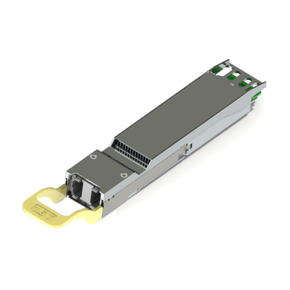 Product image of 1.6T DR-8 OFSP transceiver module, designed for use in Ethernet/InfiniBand links up to 2 km. 